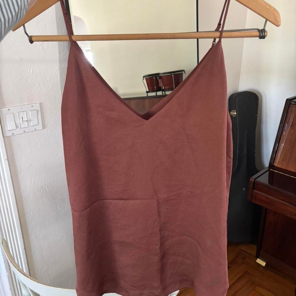 Express Silky Red Brown V-Neck Blouse with Adjustable Straps